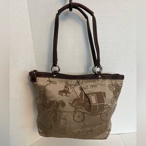 Preloved COACH signature horse logo pleated tote